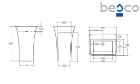 Раковина для ванной Besco Assos S-Line Glam 40х50х85 см напольная Mineral DuraBe серебро #UMD-A-WOS