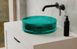 Раковина для ванной Besco Enya ⌀36 см сифон клик-клак хром ResiCast Ocean Breeze #UME-36-OBC