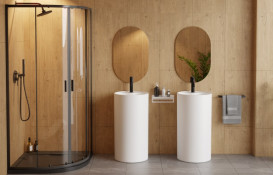 Раковина для ванної Besco Lumen 45х45х85 см на підлогу Solid Surface білий матовий #UAS-L-WOB