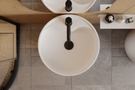 Раковина для ванної Besco Lumen 45х45х85 см на підлогу Solid Surface білий матовий #UAS-L-WOB