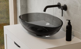 Раковина для ванной Besco Neya 60х35 см сифон клик-клак хром ResiCast Carbon Grey #UMN-60-CGC