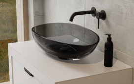 Раковина для ванної Besco Neya 60х35 см сифон клік-клак білий ResiCast Carbon Grey #UMN-60-CGW