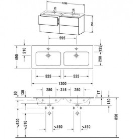 Раковина для ванної Duravit ME by Starck подвійна 130х49 см кераміка білий 2336130000