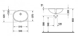 Раковина для ванной Duravit Santosa под столешницу 54,5х42,5 см керамика белый 0466510000