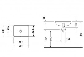 Раковина для ванной Duravit Starck 3 под столешницу 53х40 см керамика белый 0305490022