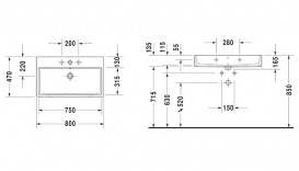 Раковина для ванной Duravit Vero Air подвесная/накладная 80х47 см керамика белый 2350800000