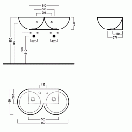 Раковина для ванної подвійна Hatria You & Me 92х46 санфарфор білий Y0HF01