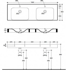 Раковина для ванной двойная Kerasan Cento подвесная/накладная 140х45 см белая 353601
