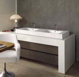 Раковина для ванной двойная Kerasan Cento подвесная/накладная 140х45 см белая 353601