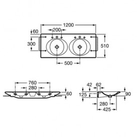 Раковина для ванної подвійна підвісна / накладна Roca Kalahari 120х51 см кераміка біла A327896000
