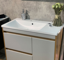 Раковина для ванной Fancy Marble Amelia 90х46 см левая искусственный камень белый 0709201