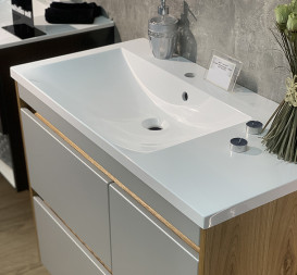 Раковина для ванной Fancy Marble Amelia 90х46 см левая искусственный камень белый 0709201