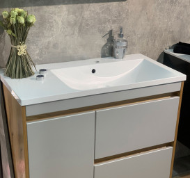 Раковина для ванной Fancy Marble Amelia 90х46 см правая искусственный камень белый 0709301