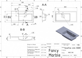Раковина для ванної Fancy Marble Josefine Slim 80х40 см права штучний камінь білий матовий 5508403
