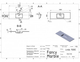 Раковина для ванної Fancy Marble Linda 150х50 см штучний камінь білий 9515101