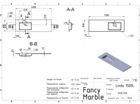 Раковина для ванной Fancy Marble Linda 150х50 см левая искусственный камень белый 9515301