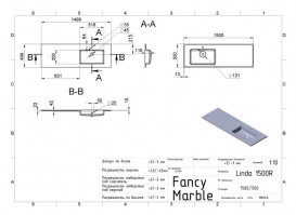 Раковина для ванной Fancy Marble Linda 150х50 см правая искусственный камень белый 9515401