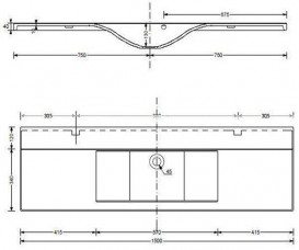 Раковина Fancy Marble Margo 150х46 см штучний камінь білий матовий 2715103