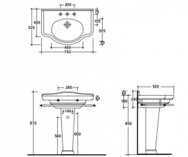 Раковина для ванної Galassia Ethos настінна з отвором під змішувач з переливом білий 8433M