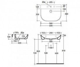 Раковина для ванной Galassia  Lavabo подвесная с отверстием под смеситель с переливом белый 5205