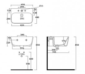 Раковина для ванної Galassia Meg11 підвісна з отвором під змішувач з переливом білий 5402M