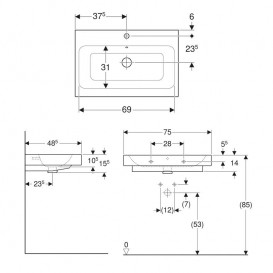 Раковина для ванной Geberit iCon 75 см санфарфор белый 124575000