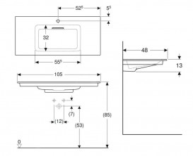 Раковина для ванной Geberit One 105x47.5 см с отверстием под смеситель санкерамика белый/KeraTect 505.015.00.1