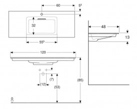 Раковина для ванной Geberit One 120x47.5 см с отверстием под смеситель санкерамика белый/KeraTect 505.017.00.1