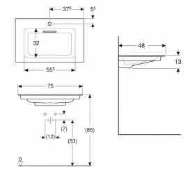 Раковина для ванної Geberit One 75x47.5 см санкераміка з отвором під змішувач білий/KeraTect 505.004.00.1