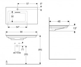 Раковина для ванної Geberit One 90x47.5 см з отвором під змішувач полиця праворуч санкераміка білий/KeraTect 505.007.00.1
