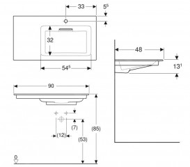 Раковина для ванной Geberit One 90x47.5 см с отверстием под смеситель полка слева санкерамика белый/KeraTect 505.009.00.1