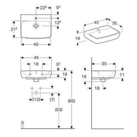 Раковина для ванної Geberit Selnova Square 45х35 см сантехнічна порцеляна білий 500.322.01.7