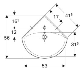 Раковина для ванной Geberit Selnova угловая 59х56 см сантехнический фарфор белый 501.050.00.5