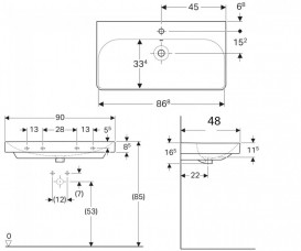 Раковина для ванной Geberit Smyle Square 90х48 см фарфор белый 500.251.01.1