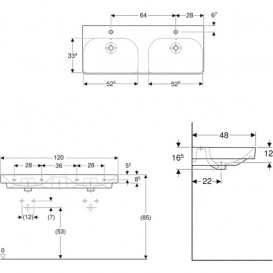 Раковина для ванной Geberit Smyle Square двойная 120x48 см фарфор белый 500.223.01.1