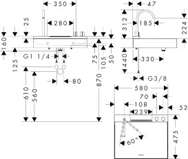 Раковина для ванної Hansgrohe Avalegra AquaUnit 58х47,5 см із змішувачем бронза 22472140