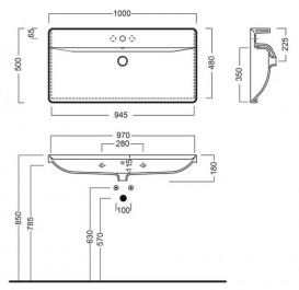 Раковина для ванной Hatria Canalgrande подвесная/накладная 100х50 см белый Y1EL01