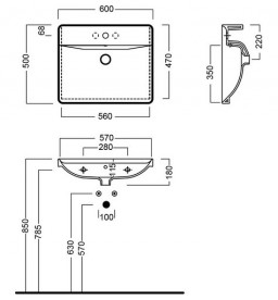 Раковина для ванной Hatria Canalgrande подвесная/накладная 60х50 см белый Y1EJ01