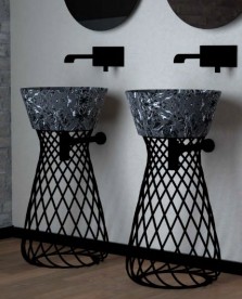 Раковина для ванної Hidra Wire накладна Ø43 см санфаянс чорний матовий мармур W1 102 black matt marble