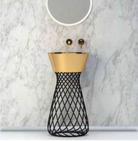 Раковина для ванної Hidra Wire накладна Ø43 см санфаянс білий/золото W1 013 bianco/oro