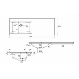 Раковина для ванной Insana Leana L 125х48х13 чаша слева искусственный камень базальт А0054534