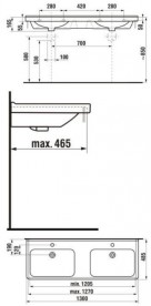 Раковина для ванной Jika Cubito perla 130х48.5 см двойная керамика белый H8144201001041