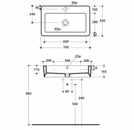 Раковина для ванної Kerasan Ego підвісна / накладна 70х43 см біла 325001