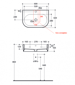 Раковина для ванной Kerasan Flo подвесная/накладная 60х42 см белая 314201
