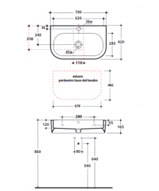 Раковина для ванної Kerasan Flo підвісна / накладна 70х42 см біла 315001