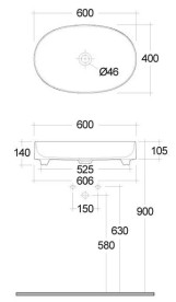 Раковина для ванной Kludi Resa O 60х40 см керамика белый матовый 58CW2053