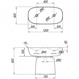 Раковина для ванної Kolpa San Milo 120x60 см подвійна окремостояща з сифоном Kerrock пісочний/білий 561640