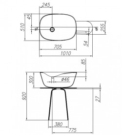 Раковина для ванної Kolpa San Milo 70x51 см з полицею і сифоном Kerrock білий/чорний 592390