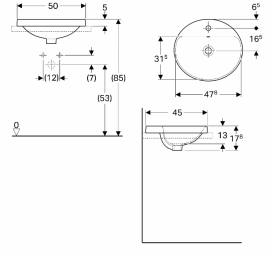 Раковина для ванной комнаты Geberit VariForm с полкой для отверстия под смеситель овальная белый 500.713.01.2