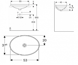 Раковина для ванной комнаты Geberit VariForm без отверстия перелива овальная белый 500.719.01.2